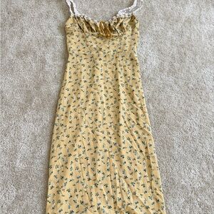Floral Yellow Maxi Dress with Lace Straps